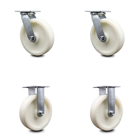 Service Caster 8 Inch Nylon Caster Set with Ball Bearings 2 Swivel 2 Rigid SCC-30CS820-NYB-2-R-2